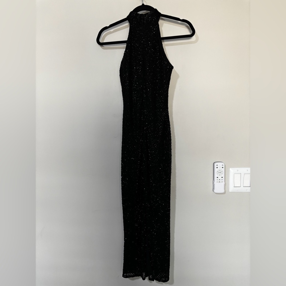 MAC DUGGAL Black High Neck Halter Sleeveless Midi Dress Size 0 - Picture 6 of 8